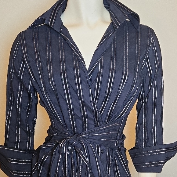 Vintage Zara Basic Black Metallic Stripe Wrap Blouse - Picture 3 of 16